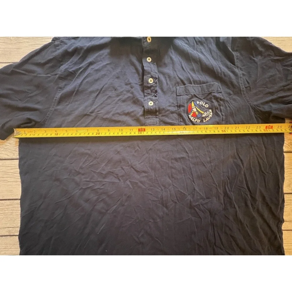 Vintage Polo Ralph Lauren Shirt 1/4 Button Up Mens XL Navy Blue Pocket Logo